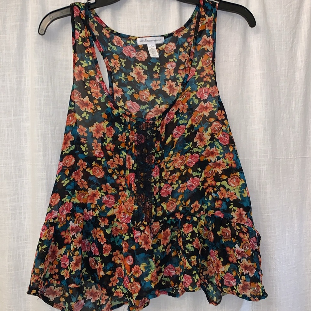 Sheer floral peplum tank
